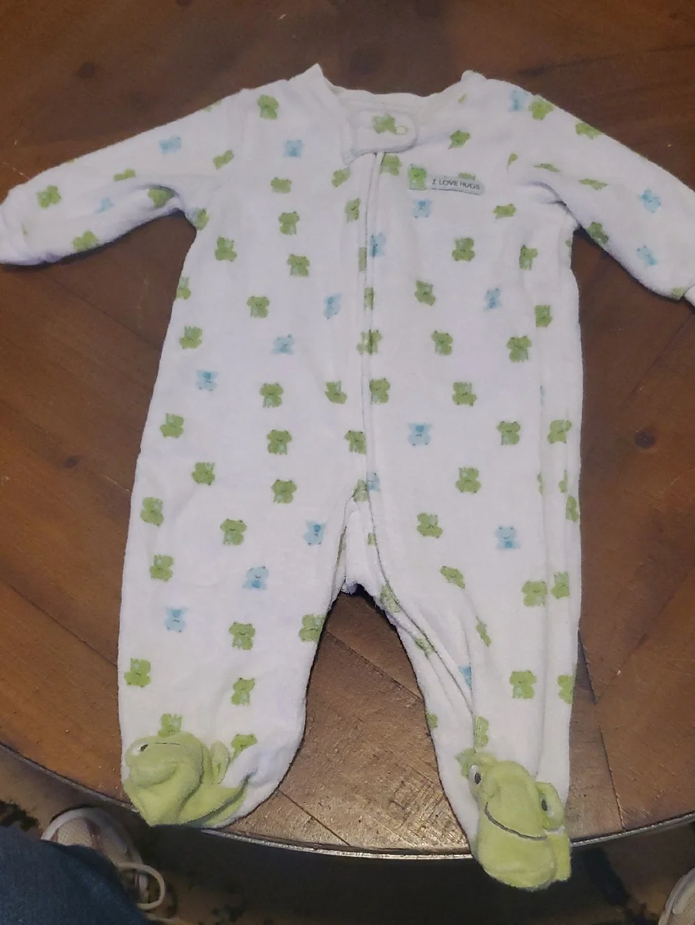 Carter's White Footed Sleep and Play with Green and Blue Frogs Pattern